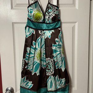B. Wear Too! Juniors Size 7 Aqua and Brown Halter Dress